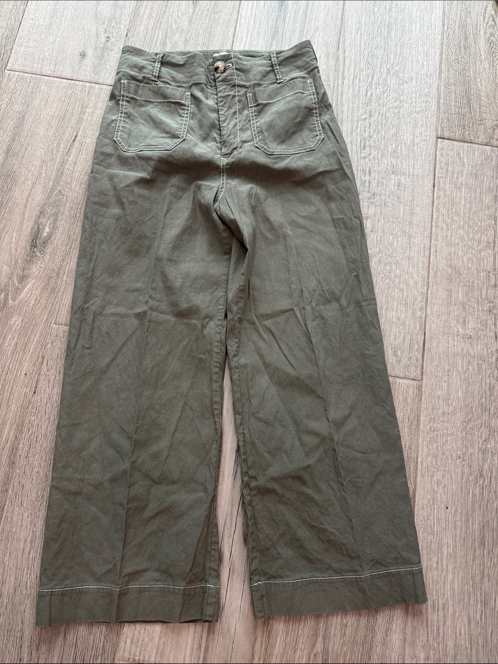 Maeve The Collette Sage Green Wide Leg Pants with Contrasting Stitch - Picture 5 of 12